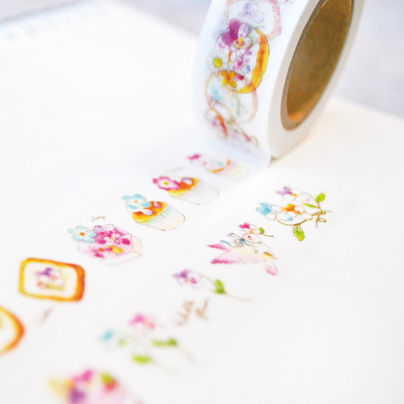 [已售罄] 可食用花卉遮蔽膠帶 | 春天的花朵、糖果和小鳥 (18毫米 x 10米) 第3張的照片