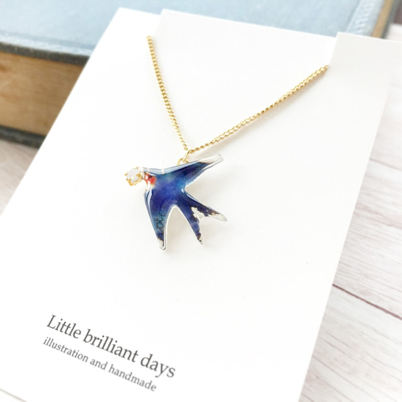 swallow necklace｜つばめネックレス 青い鳥 春 2枚目の画像