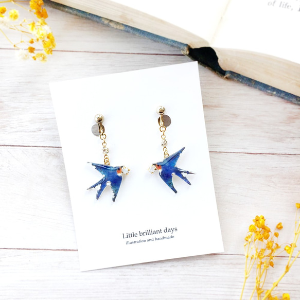 swallow earring｜青いつばめのイヤリング・ピアス 1枚目の画像