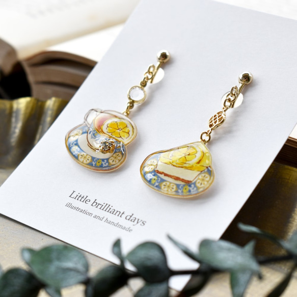 Teaset earring -lemon-｜ティーカップ＆スイーツセットイヤリング・ピアス 紅茶 4枚目の画像