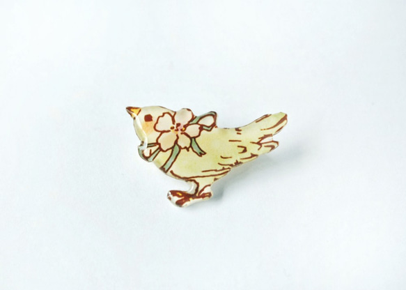 Sakura bird brooch -1-｜桜と小鳥ブローチ 1枚目の画像