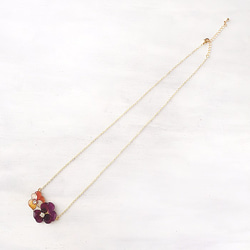 Long Viola necklace -orange&purple-｜ビオラロングネックレス 花 オレンジ 4枚目の画像