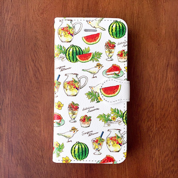 Watermelon手帳型スマホケース（iPhone/Android全機種対応）スイカ/フルーツ/夏/鳥 5枚目の画像