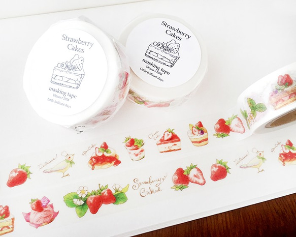 【B品】StrawberryCakesマスキングテープ｜いちごスイーツ（18mm） 1枚目の画像