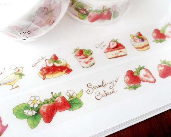 【B品】StrawberryCakesマスキングテープ｜いちごスイーツ（18mm） 3枚目の画像