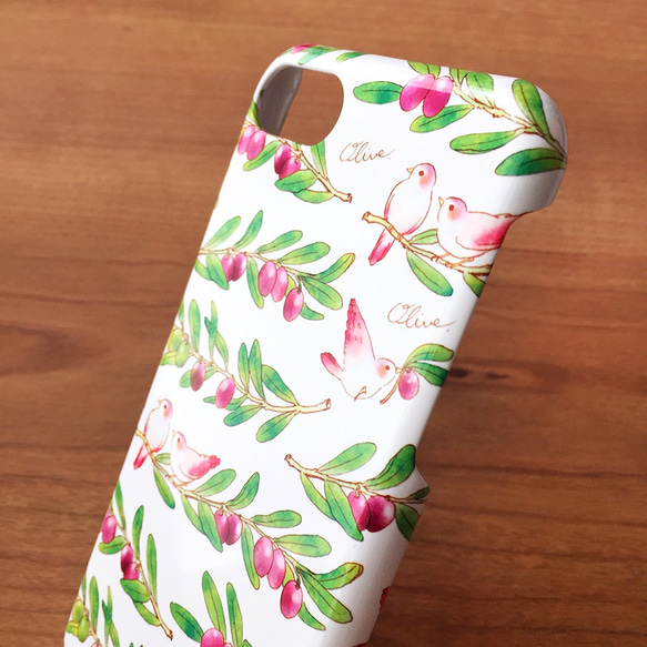 OLIVE 硬質手機殼/白色（多款 iPhone/Android 兼容）橄欖葉和鳥 第2張的照片