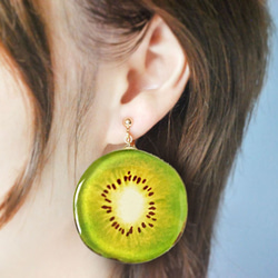 BIG KIWI EARRING　大ぶりキウイイヤリング＊夏 1枚目の画像