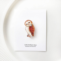 Barn owl brooch｜メンフクロウのブローチ〔動物シリーズ〕 2枚目の画像