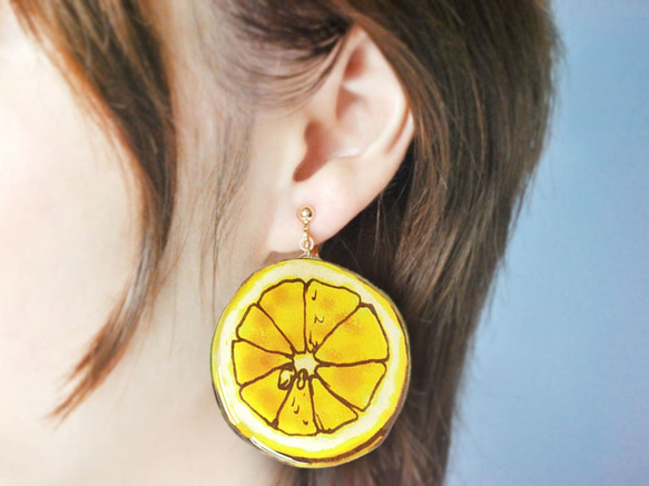 BIG LEMON EARRING 大號檸檬水果耳環 * 夏季 * 大號 第1張的照片