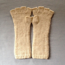 【受注後製作】手袋アルパカ×ラムウールアイボリー系（Ｍ） 2枚目の画像