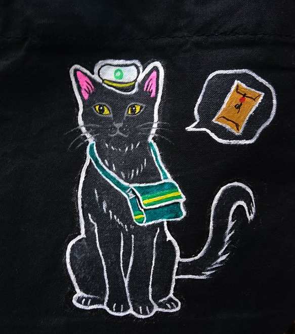 [一隻丸動物園] - 郵局黑貓宅急便。手繪帆布袋。飲料提袋 第3張的照片