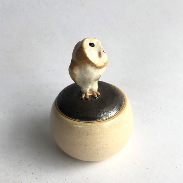 陶のハコ・手のり小鳥「メンフクロウ」 3枚目の画像