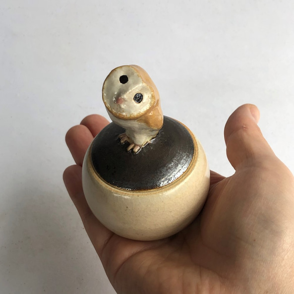 陶のハコ・手のり小鳥「メンフクロウ」 4枚目の画像