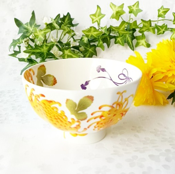 〈限定〉黄菊のボーンチャイナ茶碗 2枚目の画像
