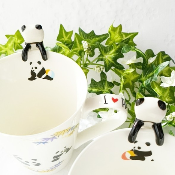 【おみやげやCreema】 パンダのマグカップ（スプーン付き） 5枚目の画像
