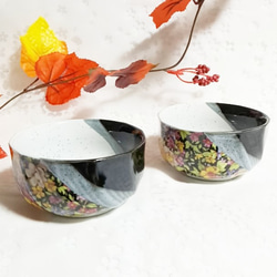 モノクロと小花柄の小鉢（単品） 3枚目の画像