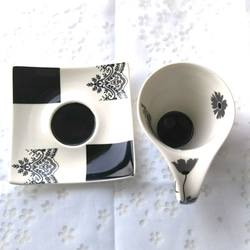 モノクロのカップ&ソーサー(プレート2枚付き) 4枚目の画像