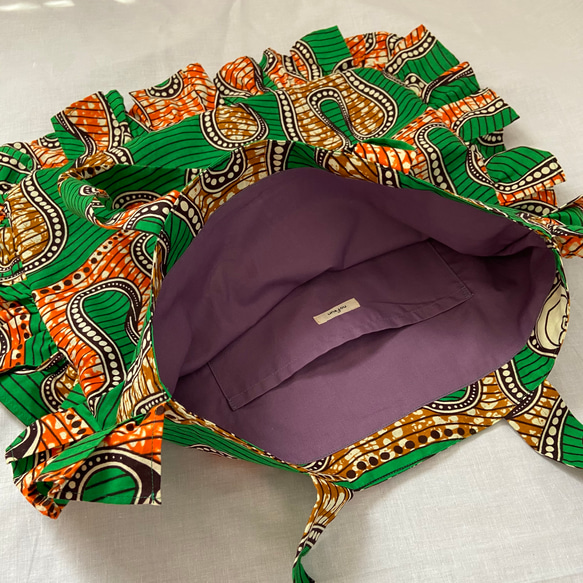 アフリカ布 フリルバッグ 3枚目の画像