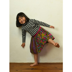 アフリカ布 柄MIX女の子のギャザースカート 1枚目の画像