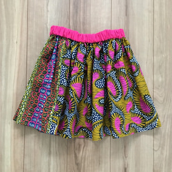アフリカ布 柄MIX女の子のギャザースカート 2枚目の画像