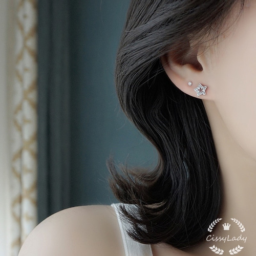 左右違うデザイン 星 月 ミニピアス ピアス（スタッド・一粒