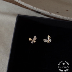 S925純銀製　18kgp  Czダイヤ　蝶々　バタフライミニピアス　G8864 3枚目の画像