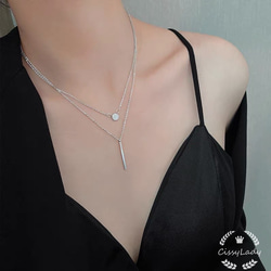 シルバー CZダイヤ丸いプレートと棒 2連 ネックレス ネックレス シルバー CZダイヤ丸いプレートと棒 2連 ネックレス ネックレス