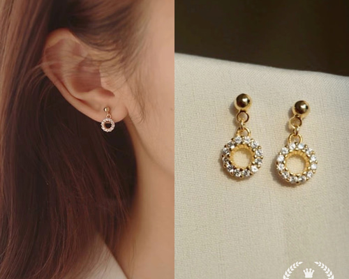 ゴールド CZダイヤサークル ミニピアス ピアス（スタッド・一粒