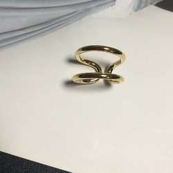 2way ゴールド　ダブルライン　シンプルリング　指輪　J0037G 2枚目の画像