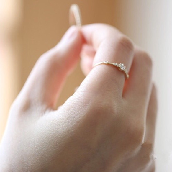 S925純銀製　ゴールド　細身　繁花　指輪　リング　ring 3枚目の画像