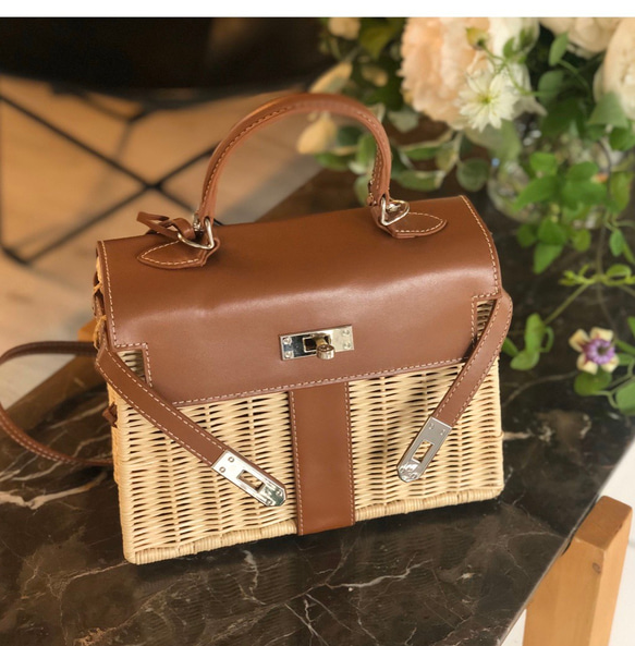 make-ai』ピクニックケリーラタンバッグ(ブラウン） かごバッグ  