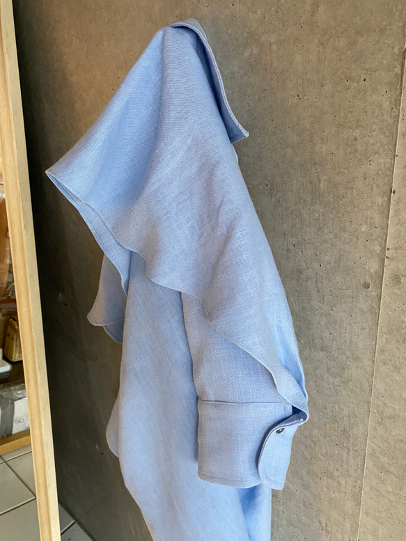 （make_ai）フリル切替リネンシャツ（ブルー） 7枚目の画像