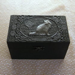 猫のアンティーク風BOX（ブラック） 1枚目の画像