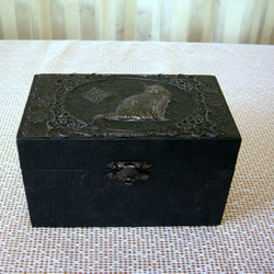 猫のアンティーク風BOX（ブラック） 2枚目の画像