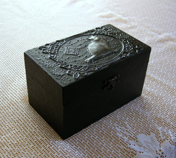猫のアンティーク風BOX（ブラック） 4枚目の画像
