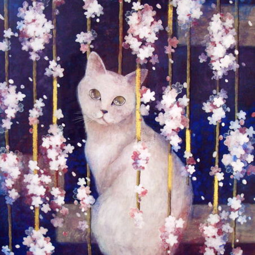 絵画。原画【シャム猫は週末にきれいで暖かい部屋を配置してから