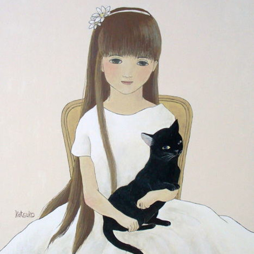 絵　油絵　F4-090718　可愛い子猫と女の子 絵 油絵 F4-090718 可愛い子猫と女の子