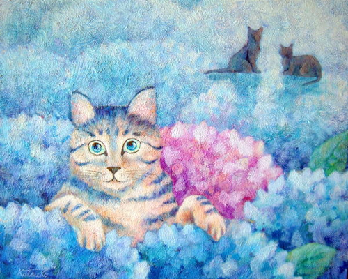 紫陽花 絵画 ねこプラス 通販 306927｜Creema(クリーマ)