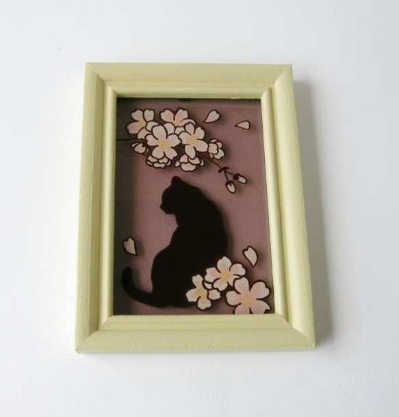桜と猫のガラス絵 5枚目の画像