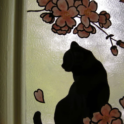 桜と猫のガラス絵 6枚目の画像