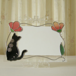 フォトフレーム（花と黒猫） 2枚目の画像