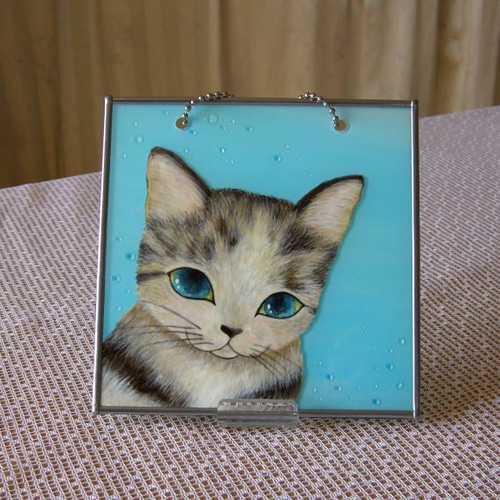 猫さんオーナメント(ガラス絵風・しましま猫さん） タペストリー