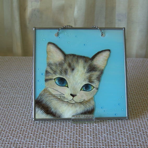 猫さんオーナメント(ガラス絵風・しましま猫さん） タペストリー
