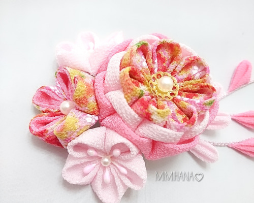 取り付け簡単!!2wayクリップのつまみ細工 和飾り｡+☆ コサージュ