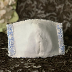 再販❣️リボンとお花のケミカルレース　白　ブルー　可愛いマスク　裏ガーゼ接触冷感選択　ワイヤー入り　SML対応 9枚目の画像