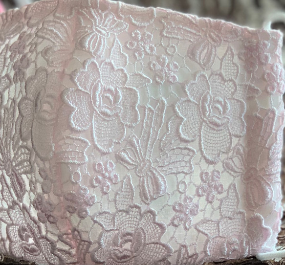 リボンとお花のケミカルレース　ピンク　可愛いマスク　裏ガーゼ接触冷感選択　ワイヤー入り　SML対応 6枚目の画像