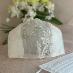 ❤️スワロフスキー付き　イタリア製リバーレース　不織布マスクカバー　ピンク　SML 透けるか透けない選べる❤️結婚式　 4枚目の画像
