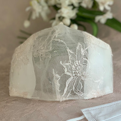 ❤️スワロフスキー付き　イタリア製リバーレース　不織布マスクカバー　ピンク　SML 透けるか透けない選べる❤️結婚式　 6枚目の画像