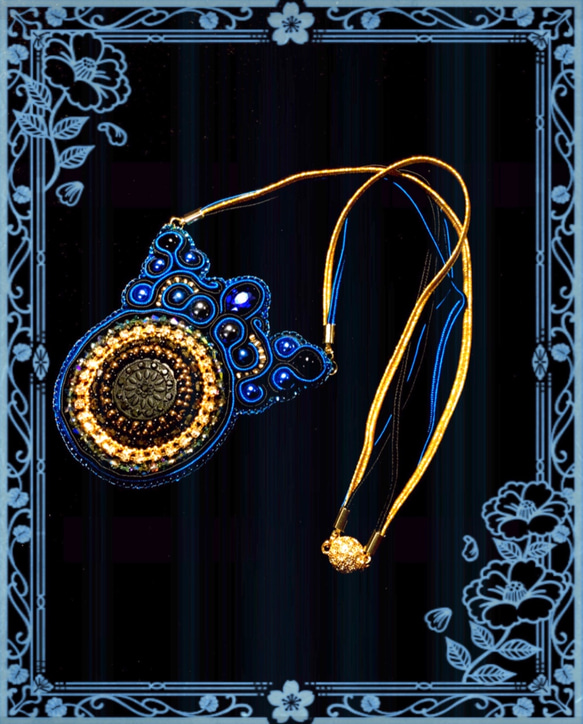 フランス ヴィンテージボタンのミッドナイトネックレス soutache 3枚目の画像