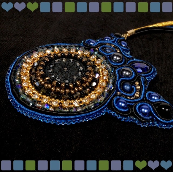 フランス ヴィンテージボタンのミッドナイトネックレス soutache 7枚目の画像